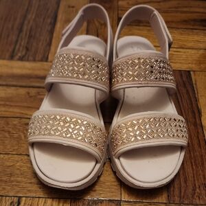 Elegant Beige Sandals with Gold Accents